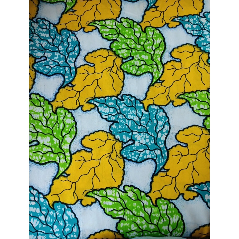 Veritable Wax Fabric African Coral Leaf Cotton Bright Vibrant By the Yard x 44"